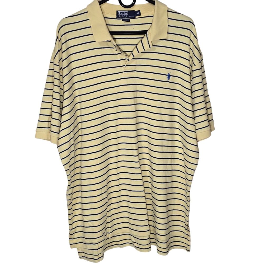 Polo Ralph Lauren Yellow with Navy Stripes Blue Polo Pony Short Sleeve 2XL
